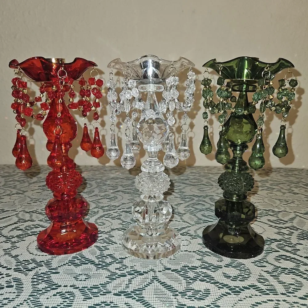 Set Of 3 - Beautiful Faceted Acrylic Pilar Candle Holders